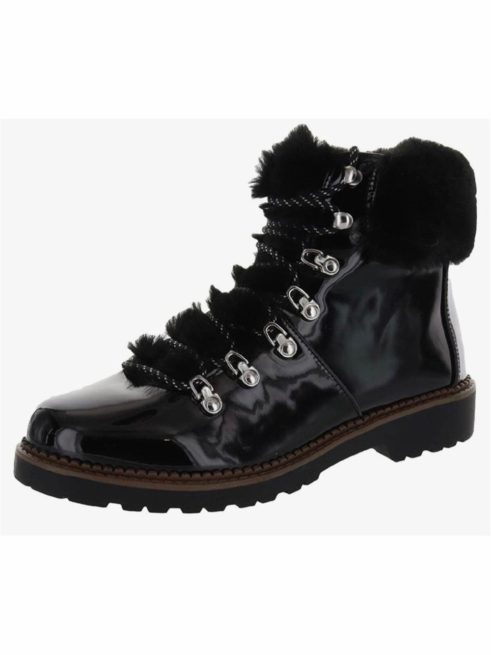Esprit Celestin Black Faux Patent Leather Faux Fur Boots 8.5